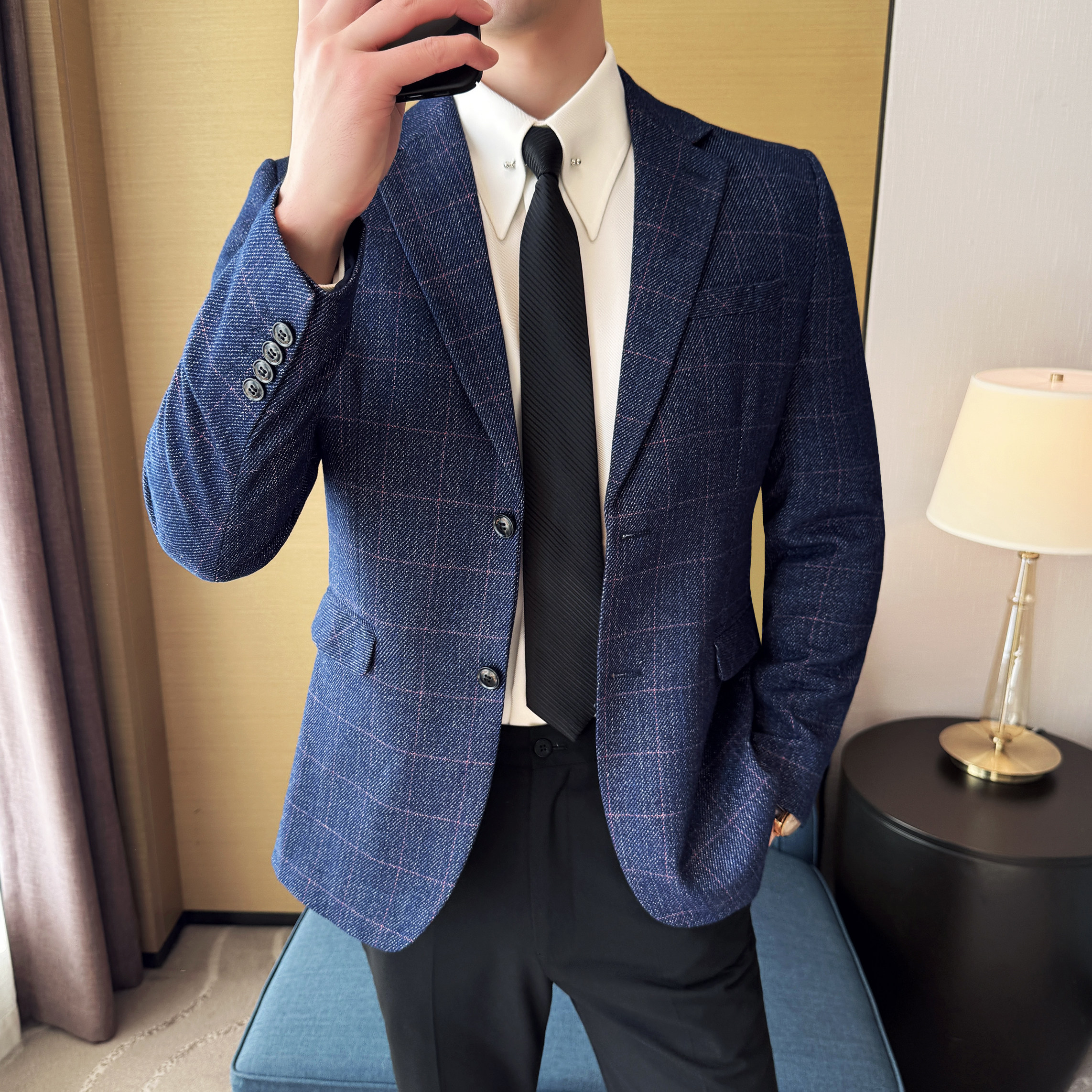 韩版修身西服时尚休闲格子西装外套DX49-P148,男装西服套装,星座1606-1
