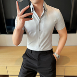 立体曲线条纹衬衫修身短袖衬衣男2822-P62，男装T恤，星座1606-1