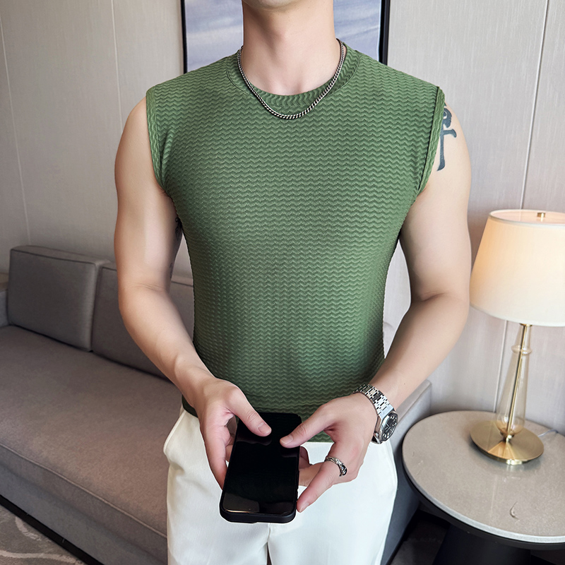 DS031-P37男士小圆领提花无袖背心夏季冰丝时尚百搭T恤，男装背心/马甲，星座1606-1
