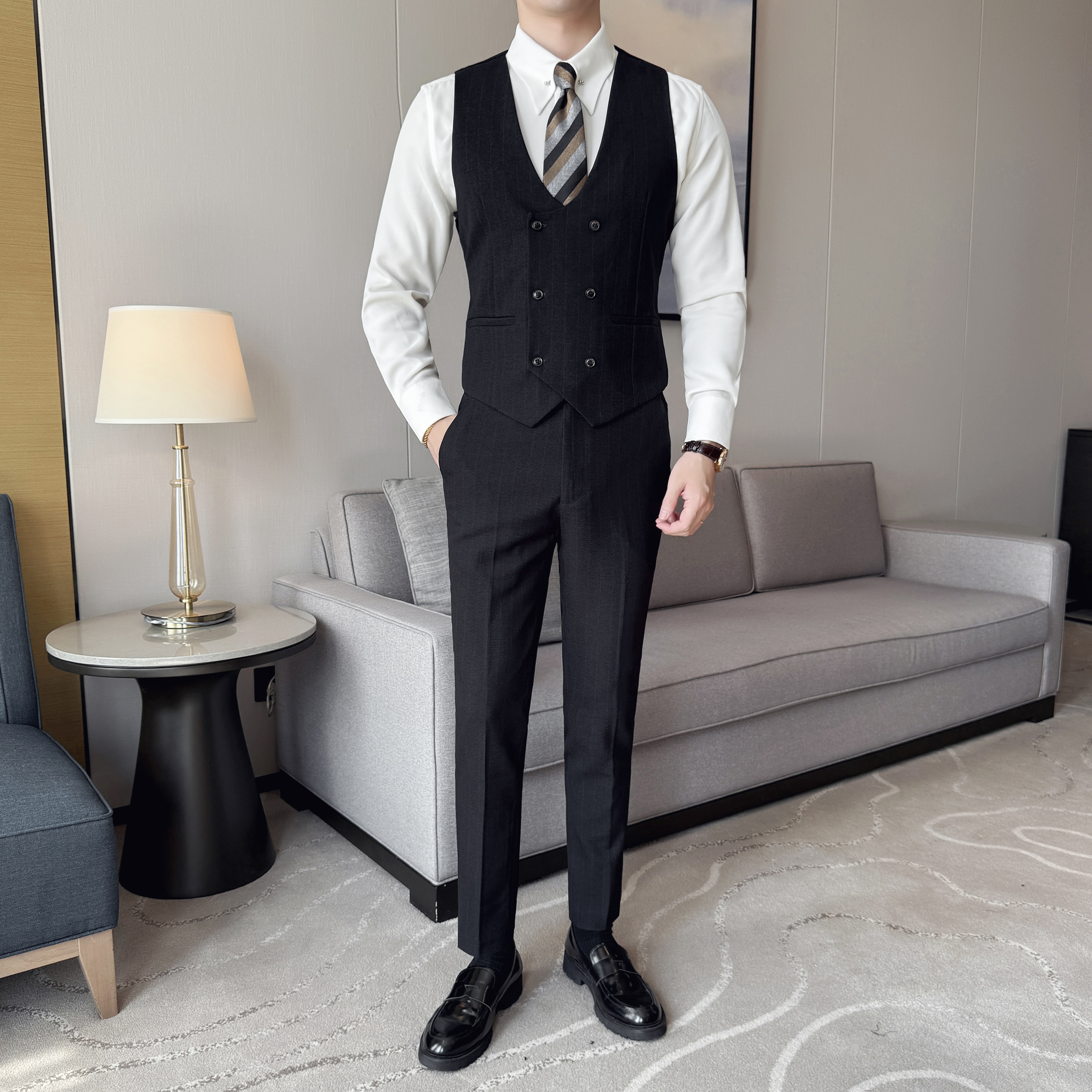 简约韩版修身西装马甲套MJT2514-P135，男装西服套装，星座1606-1