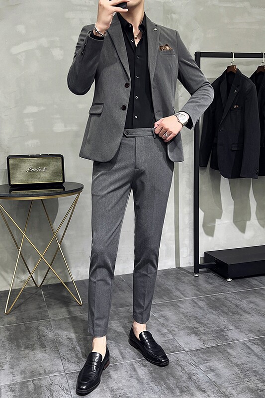 S-7XL韩版修身商务西服两粒扣西装套装两件套8802-P190,男装西服,星座1606-1