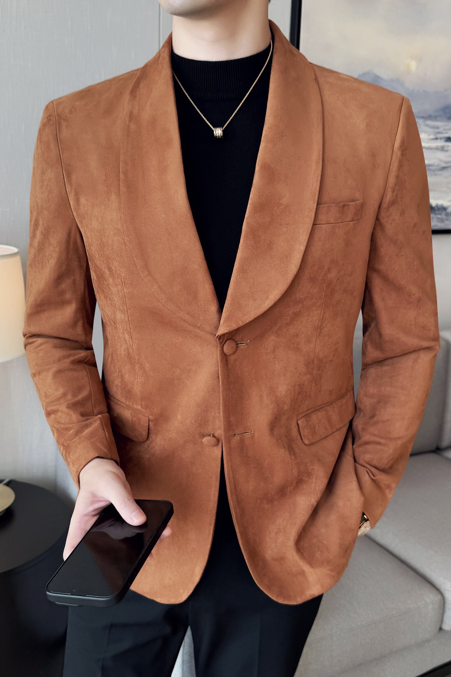 男士青果领时尚休闲西服牛皮绒西装外套DX54-P148,男装西服套装,星座1606-1