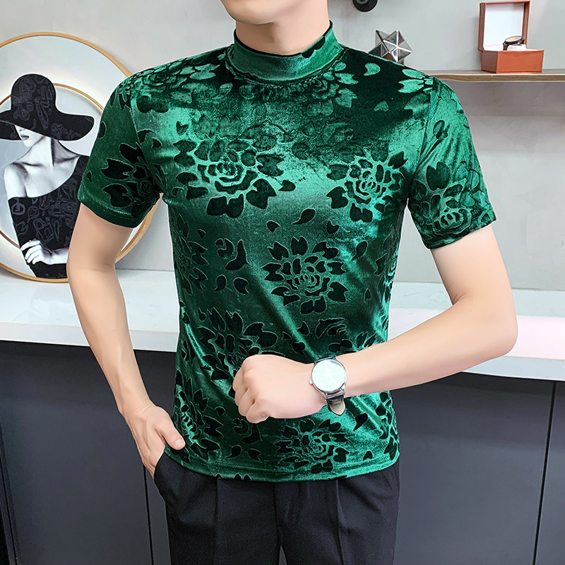 DS038-P39丝绒提花中领T恤秋款时尚百搭修身立体短袖打底衫,男装T恤,星座1606-1