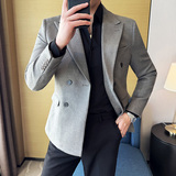 韩版修身西服麂皮绒烫金斜纹双排扣西装外套DX17-P158，男装西服，星座1606-1