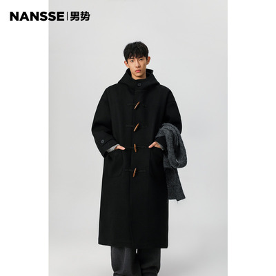 NANSSE牛角扣毛呢大衣男加棉加厚