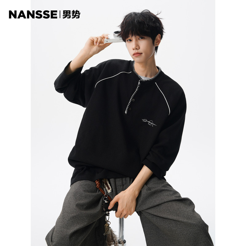 美式半高领排扣毛衣男秋冬