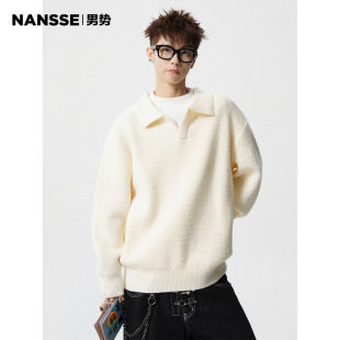 毛衣 重磅宽松休闲毛线衣百搭情侣打底衫 老钱风翻领针织衫 男冬美式