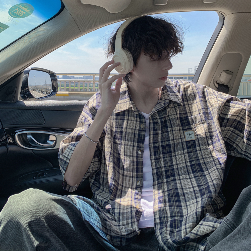 日系cityboy格子短袖衬衫男2025