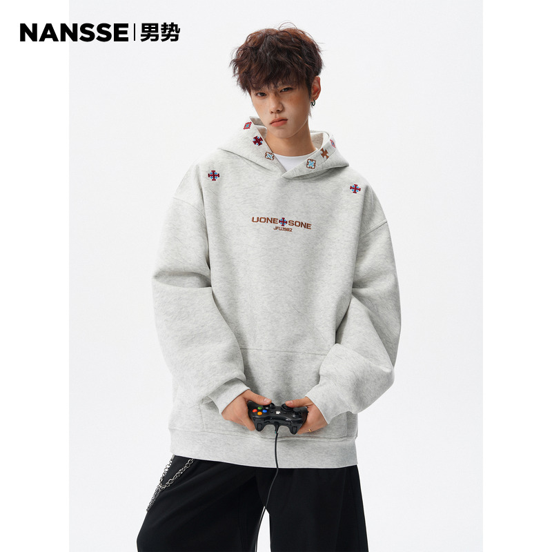 美式重磅刺绣连帽卫衣男女秋冬季