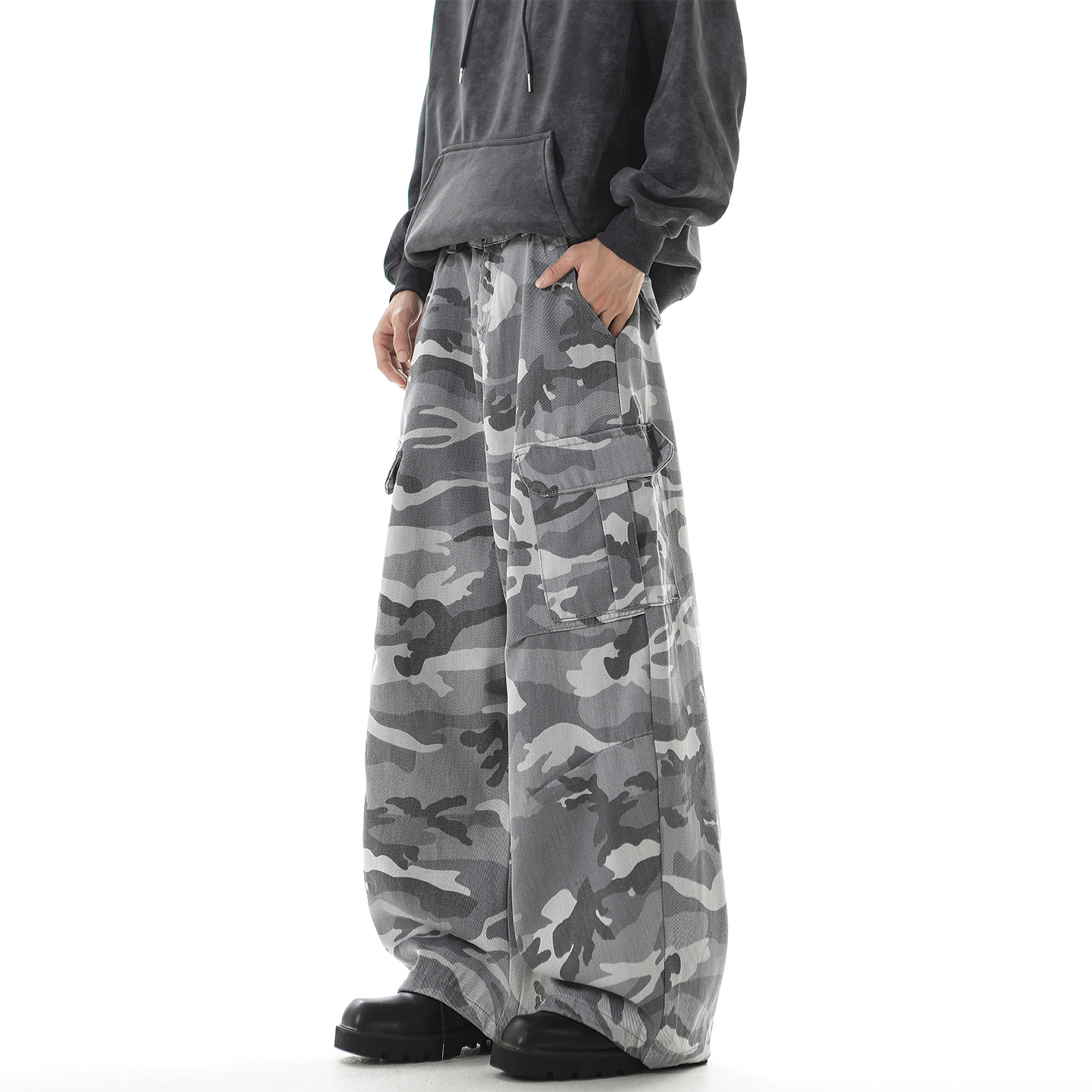 美式直筒迷彩工装裤子男秋冬季