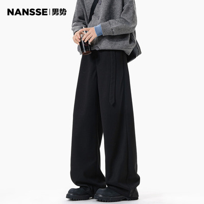 美式腰带设计银狐绒休闲裤子秋冬