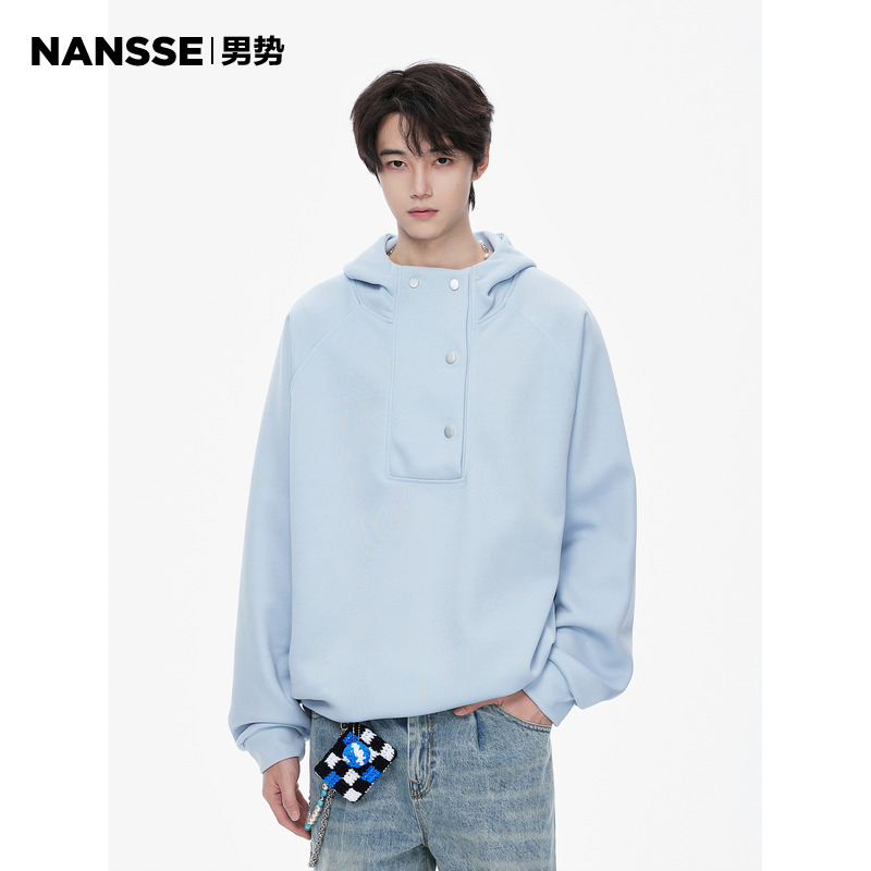 NANSSE半高领纽扣连帽卫衣男