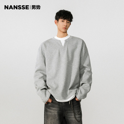 NANSSE假两件v领卫衣男华夫格