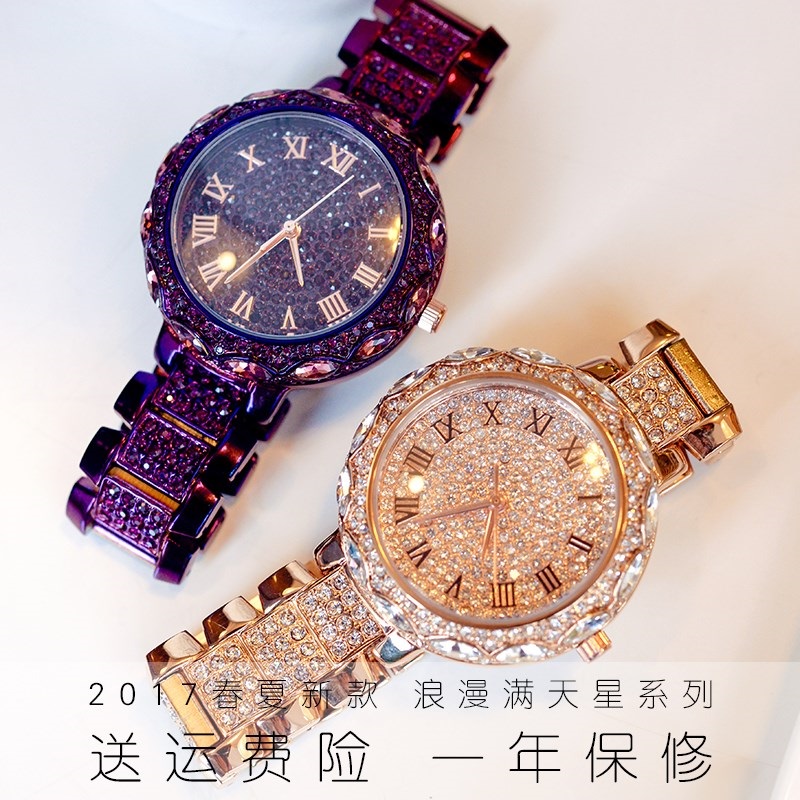 新款瑪莎莉手表女款 滿鉆防水時尚潮流女表水鉆表鋼帶石英表