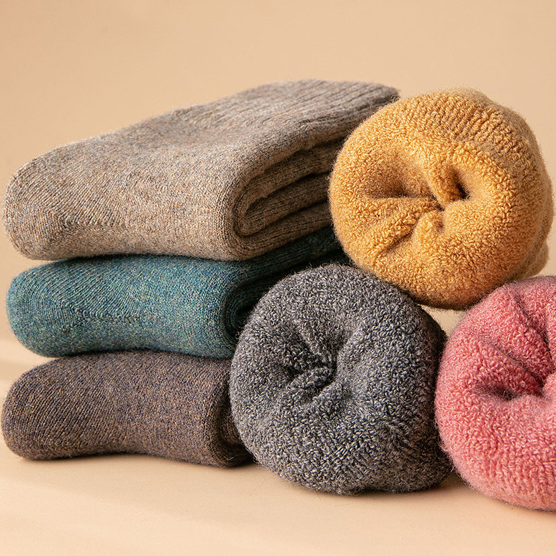 羊毛袜子女冬季保暖加厚加绒抗寒中筒日系冬天长筒女士超厚毛圈袜