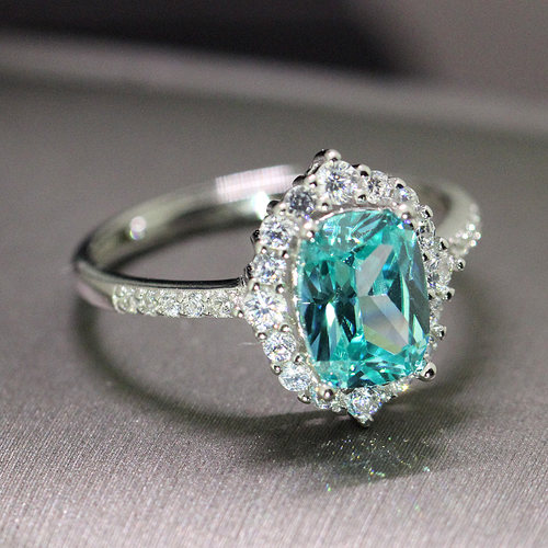 蓝绿碧玺戒指女款枕形帕拉伊巴
