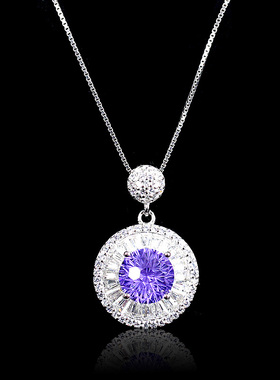 圆饼彩虹项链女925纯银紫锂辉石