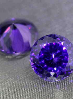 星空切割圆形紫钻高碳钻戒指戒面裸石深紫色吊坠项链镶嵌女爆闪亮