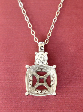 枕形肥正方吊坠托项链空托925银