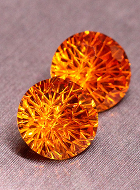 圆形烟花切菊花切芬达石裸石戒指戒面吊坠未镶嵌橙色彩色宝石克拉