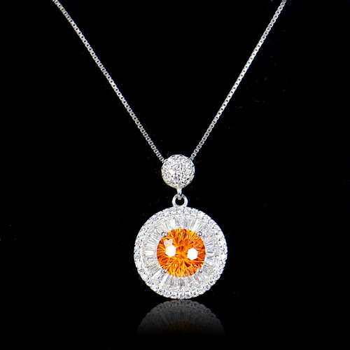 烟花切芬达石吊坠子橙色宝石