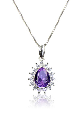 水滴形浅紫色碧玺吊坠项坠女