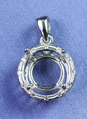 圆形宝石吊坠托项链坠子空托女925纯银镀18K金高级感莫桑钻10镶嵌