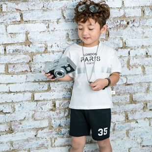 男童短袖 上衣洋气夏装 纯棉潮T恤 时尚 中小童纯色套头半袖 2020夏季