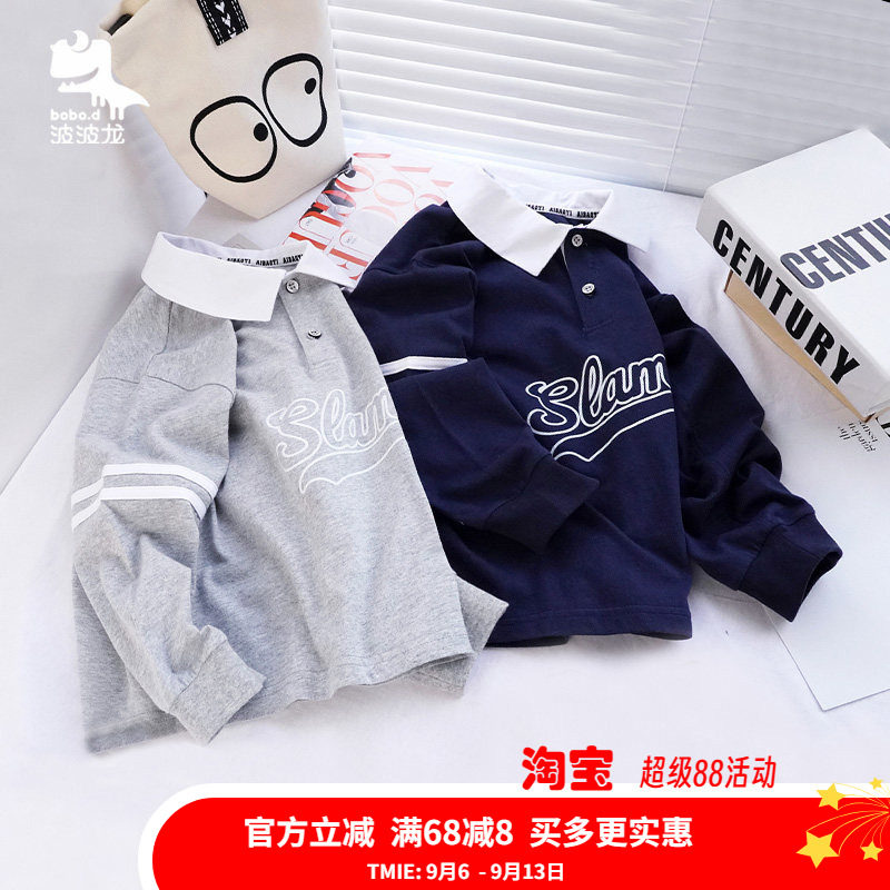 波波龙翻领休闲长袖纯棉T恤图片