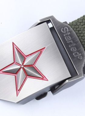 25号红五星红君款合金压扣帆布战术腰带男户外多功能自动扣裤带