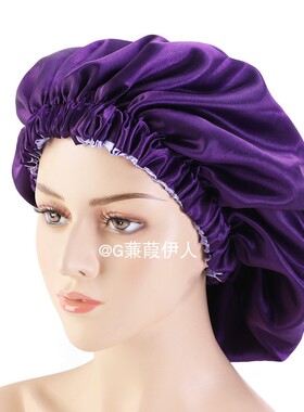 加大号双层仿真丝绸缎色丁睡帽非洲包头圆帽家居帽护发帽女bonnet