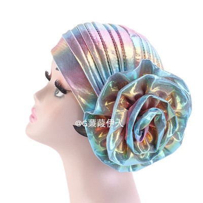 镭射大花头巾帽民族时装帽中东头巾帽简便套头帽turban hat wowen