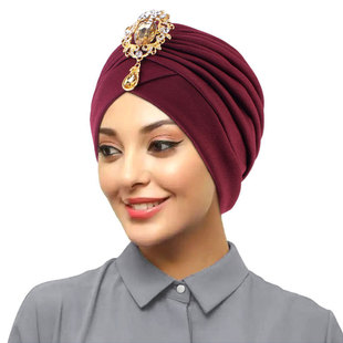 合金吊钻褶皱头巾帽民族印度帽中东装 hat 饰简便套头帽包头turban