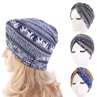 民族风头巾帽交叉扭扭包头帽印度帽中东头巾帽双层套头帽子turban