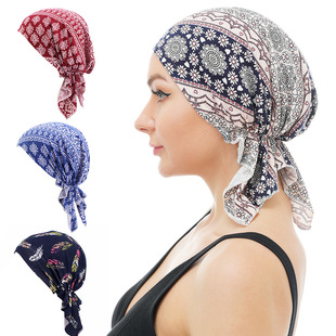弹力棉印花头巾帽光头帽三角包头帽turban CAP wowen scarf CHEMO