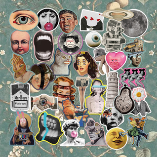 美式复古恶趣味恶搞防水旅行箱贴纸防水电脑笔记本冰箱自行车贴画