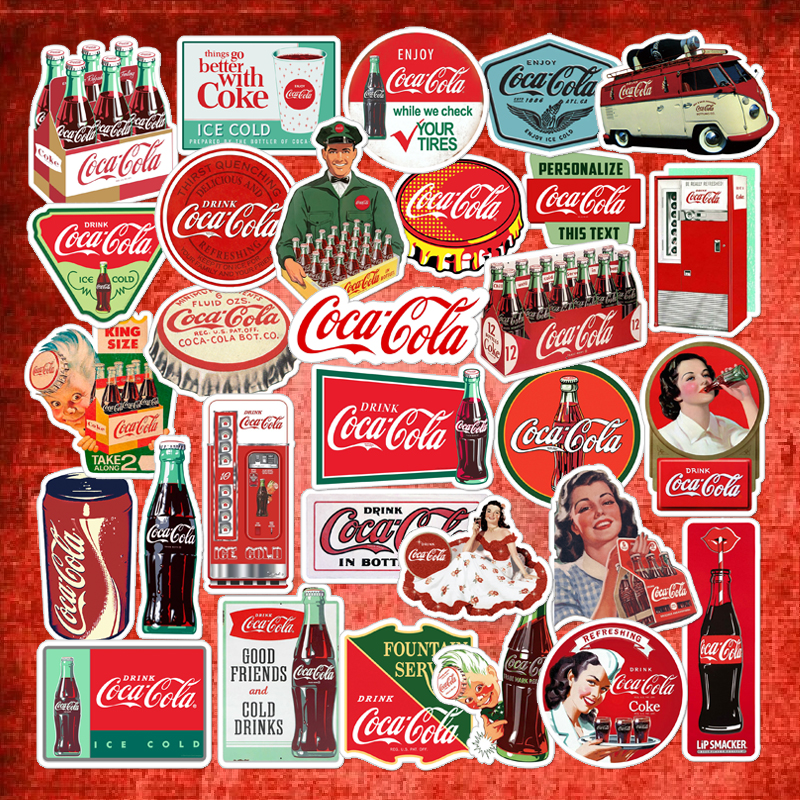 美式复古可乐做旧防水旅行箱家具贴纸防水电脑笔记本装饰汽车贴画