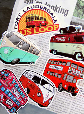 复古汽车minivan笔记本电脑行李箱贴纸防水杯摩托车滑板改装车