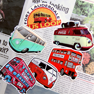 复古汽车minivan电脑行李箱贴纸