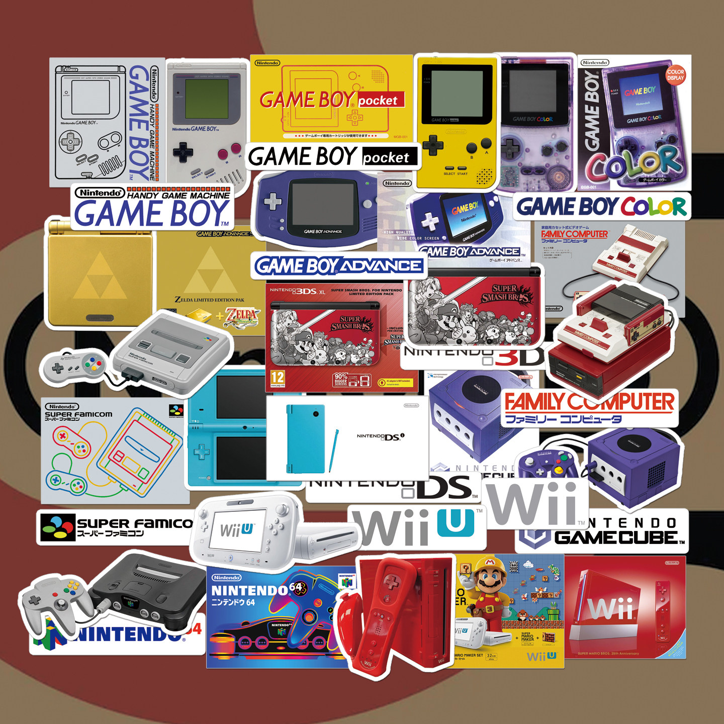 任粉复古怀旧掌机fc笔记本gba电脑贴纸nds画n64防水ngc游戏红白机