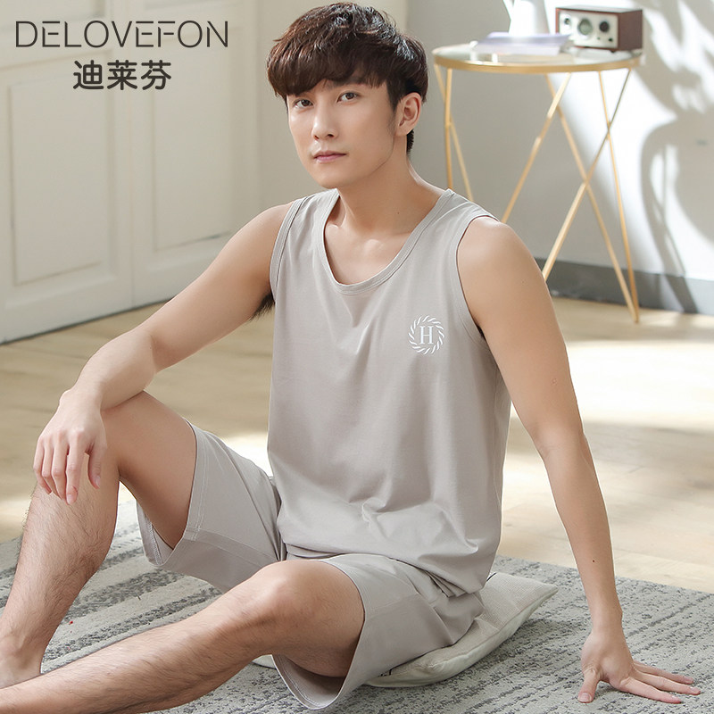 男士睡衣夏季莫代尔棉绸背心家居服男夏天薄款宽松加大码无袖套装
