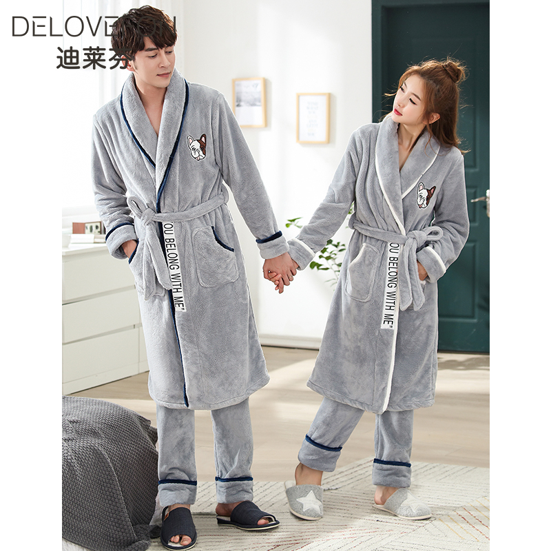 情侣睡衣秋冬珊瑚绒冬季加厚长款