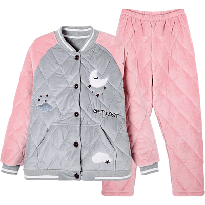 冬季珊瑚绒三层加棉保暖情侣睡衣