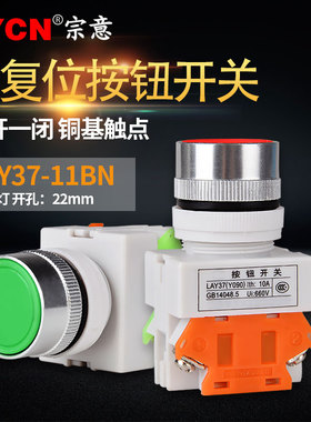 按钮开关LAY37-11BN自复位红绿色22mm常开常闭平钮 圆形平头按钮