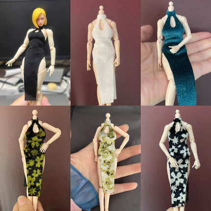 1:12现货手办Figma包胶6寸机娘衣服机娘紧身露背旗袍布衣