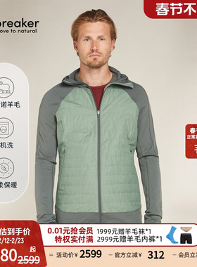 icebreaker美利奴羊毛男Quantum Hybrid连帽卫衣户外徒步滑雪