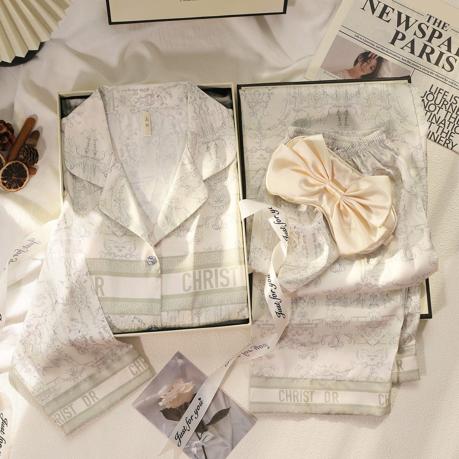 丛林绿冰丝轻奢气质春秋季睡衣女长袖家居服礼盒装送女生生日礼物