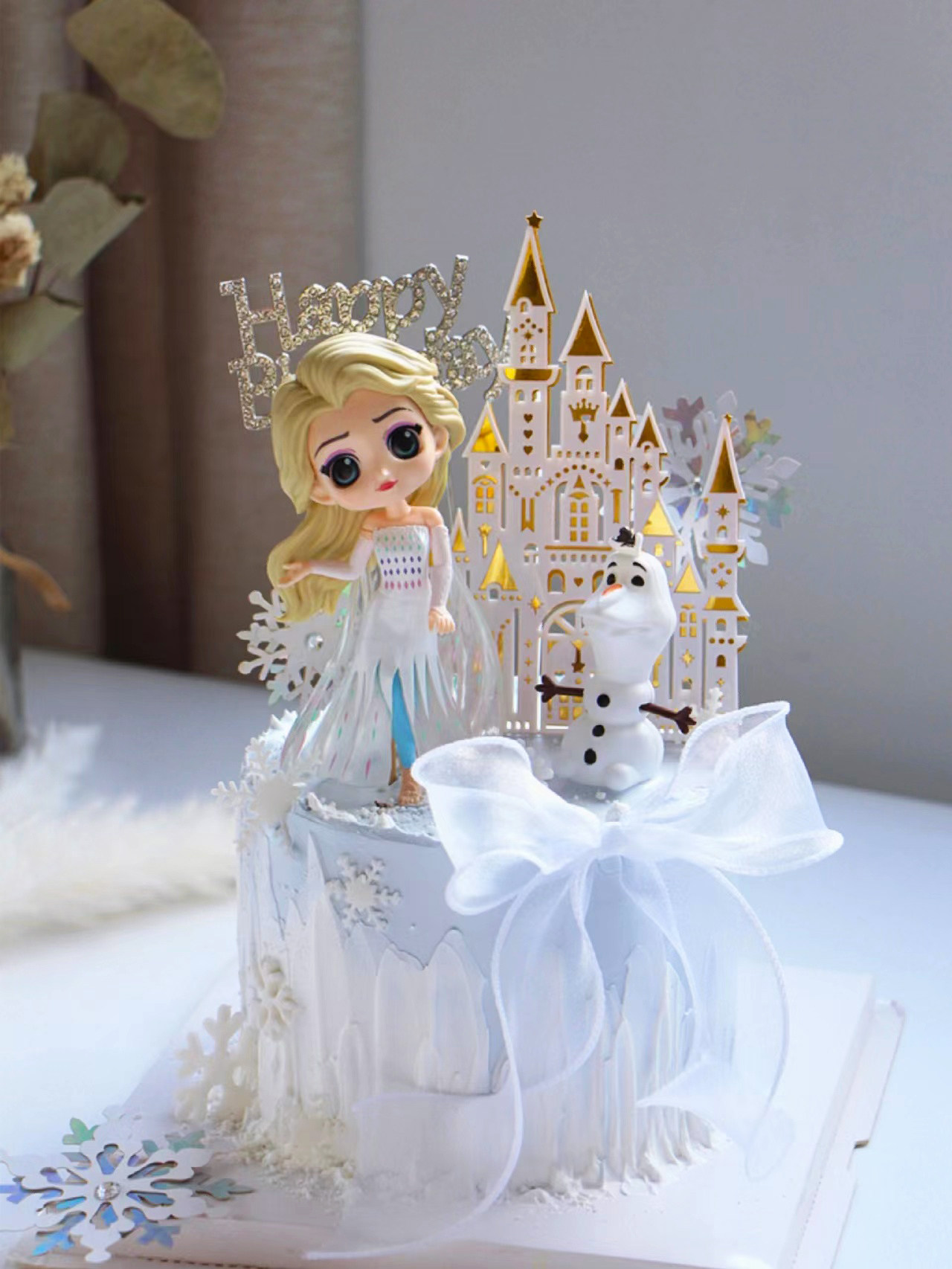 艾莎公主雪宝城堡雪花小仙女卡通冰雪女王生日蛋糕装饰摆件插件