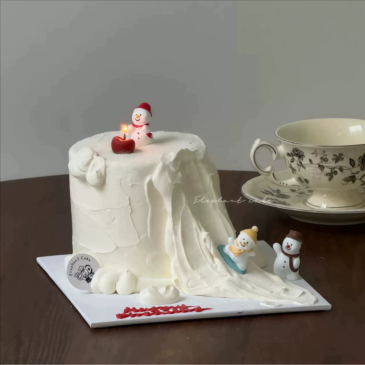 氛围感圣诞节可爱小雪人蛋糕装 单板滑雪小雪人樱桃蜡烛烘焙摆件