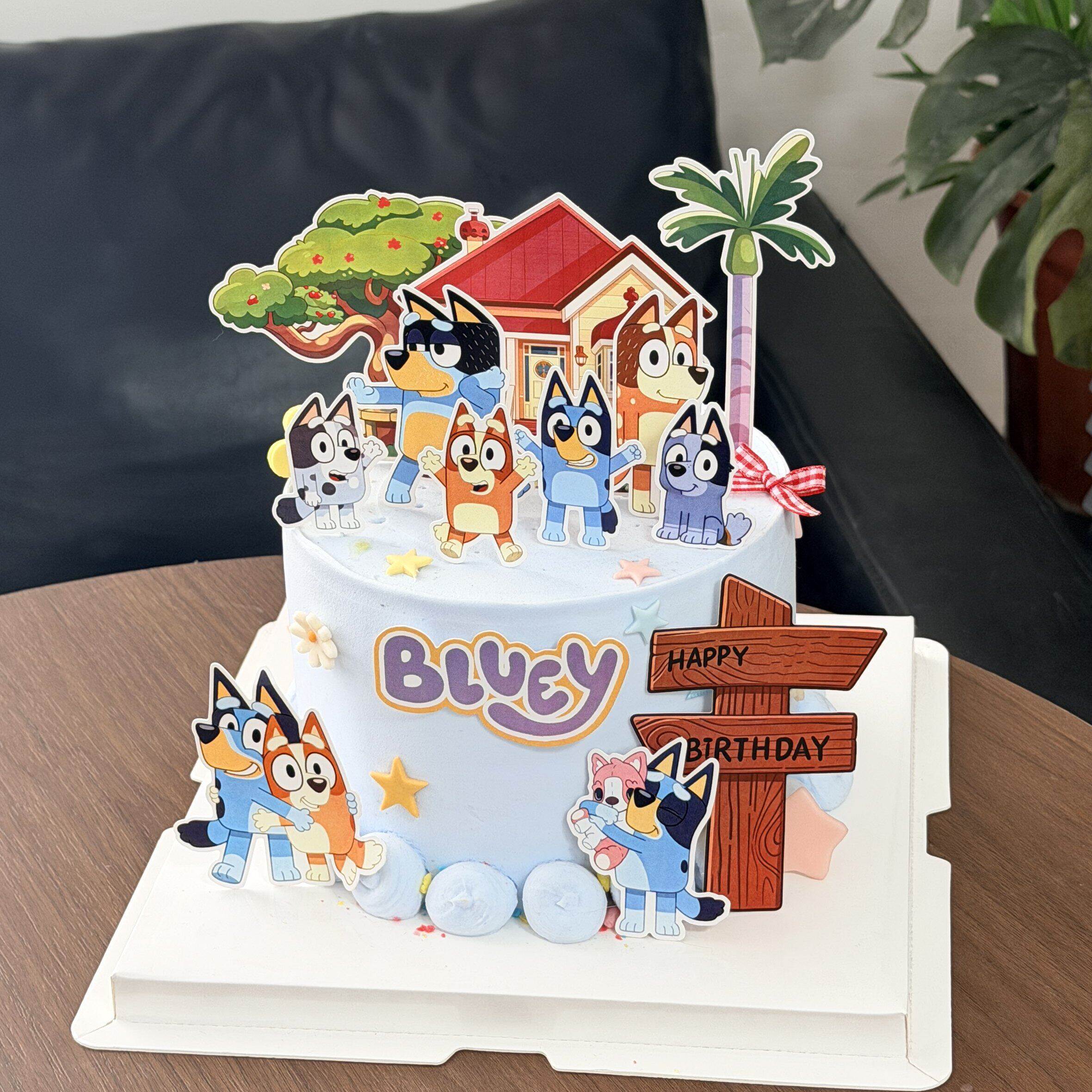 网红卡通可爱小狗布鲁伊生日蛋糕装饰小狗房子椰子树烘焙摆件插牌